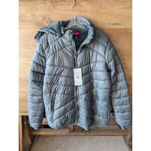 Leehanton Puffer Jacket Men XL Dark Gray Fleece Lined Detachable Hooded Full Zip